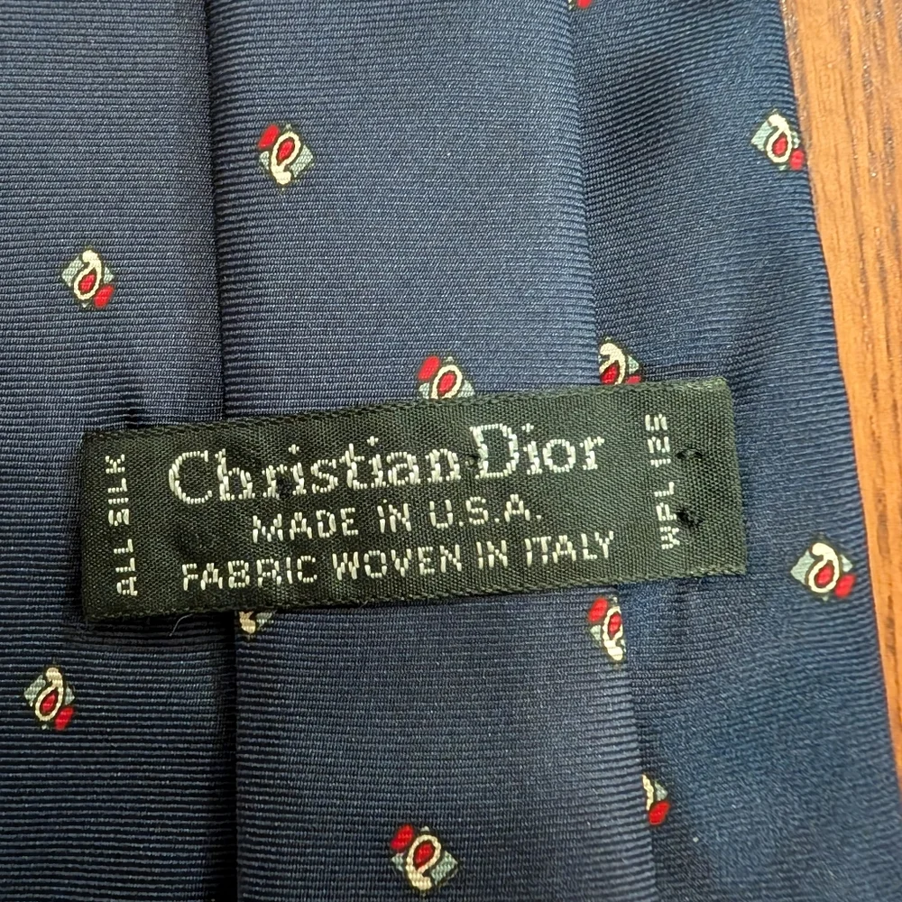 Dior Navy/Red Print Silk Tie - Picture 2 of 4